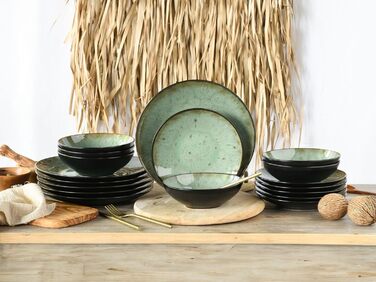 Набір посуду CreaTable Jawa, 18 предметів (для 6 осіб), з каменю, зелений, безпечний для миття в посудомийній машині та використання в мікрохвильовці