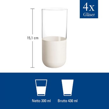Villeroy & Boch Rock Blanc Long Drink Glasses Set - 4 Piece Cocktail & Mocktail Glasses, 300ml Crystal Glass - Matte White Slate Look