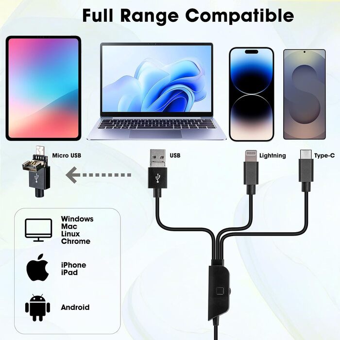 Цифрова мікроскоп-камера Ninyoon 1080P USB для iPhone, iPad, Android, PC, 50-1000x, з підсвічуванням, для монет, рослин, паяння, шкіри, скальпу