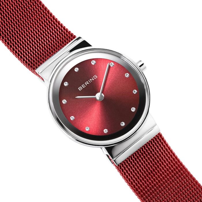 Годинник Bering жіночий кварцовий | Наручний годинник з нержавіючої сталі 26 мм | Браслет Міланська петля | Сапфірове скло | 5 ATM | 10126 (Мінімалістичний)