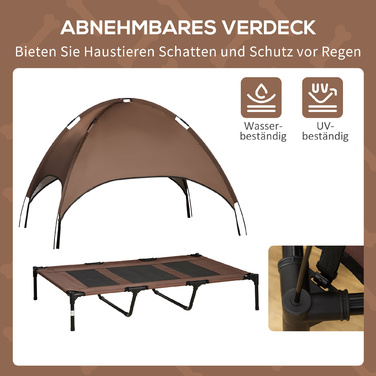 PawHut Pet Bed with Canopy, Elevated Dog Bed Outdoor, Breathable, Sateen Fabric, Coffee, 122x92x108 cm, ideal for dogs