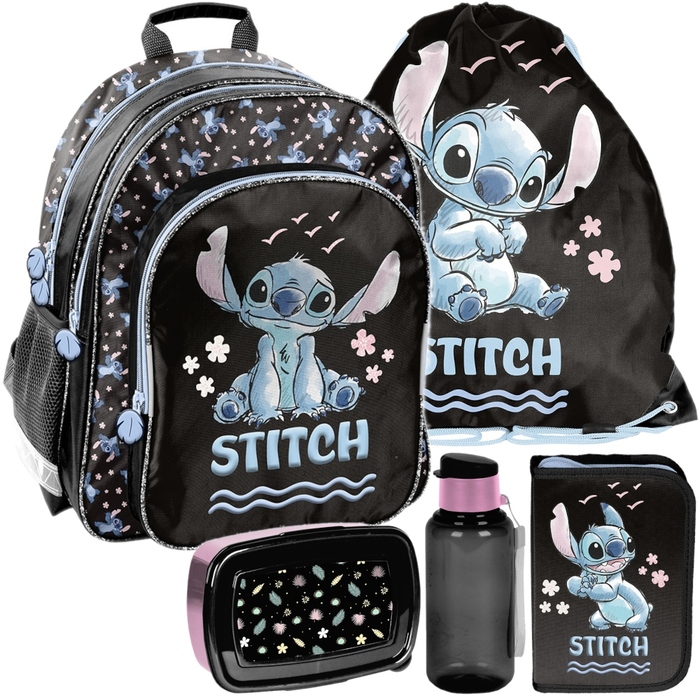 Великий багатокамерний шкільний рюкзак Paso Lilo & Stitch, чорний з синім