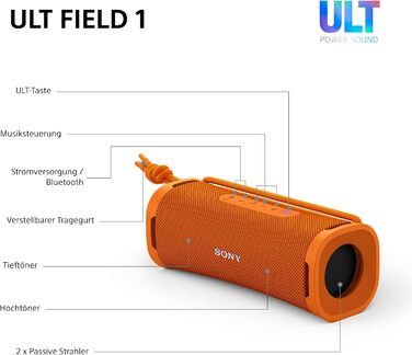 Sony ULT Field 1 Orange: Портативна Bluetooth колонка з глибоким басом, IP67 (водонепроникна, пилозахищена), 12 год роботи