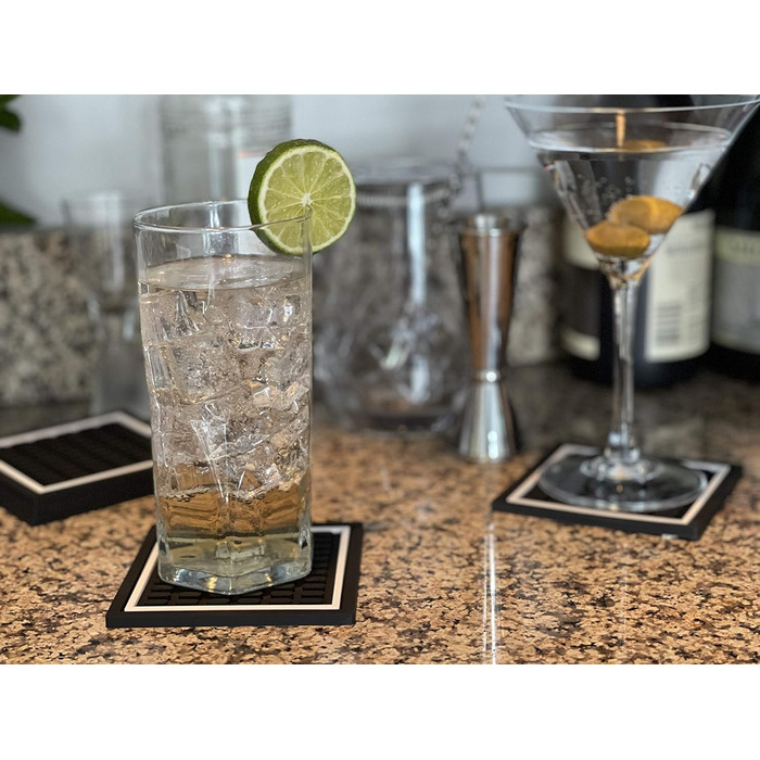 Highball & Chaser Coasters | 6-Piece Coaster Set | Square Absorbent Coasters for Drinks | Stylish Design Ideal for Home Decor or Bars
