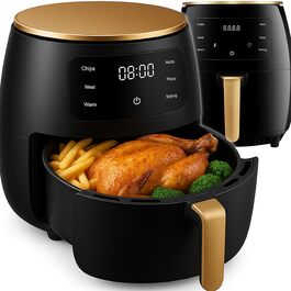 Аерофритюрниця Retoo 6.5л 1800Вт, 10 програм, до 200°C, сенсорне управління, не потребує олії, чорний/золотий