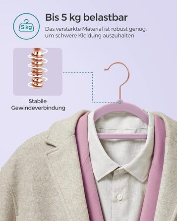 Плечики SONGMICS для одягу, 50 шт., велюрові, антиковзаючі, для краваток, 360° обертання, 0,6 см, економія місця, 43,5 см, для пальто, штанів, срібно-білі