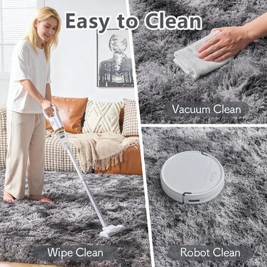 CHOSHOME: М'який килим для спальні/вітальні, сучасний, високий ворс, антиковзаюча підкладка, для дитячої кімнати, шэггі, 90x150 см, 200x290 см (темно-сірий)