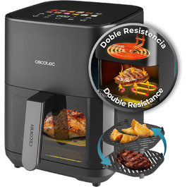 Фритюрниця без олії Cecotec Cecofry Grill Duoheat 8000 з грилем, 2200W, 8 меню, регулювання температури 80-200°C, цифрове управління, скло, подвійні нагрівальні елементи