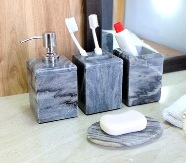 KLEO Luxury 4-Piece Bathroom Accessory Set | Includes Liquid Soap or Lotion Dispenser with Stainless Steel Pump, Toothbrush Holder, Cup, and Soap Dish - Bath Set/Bathroom Accessories