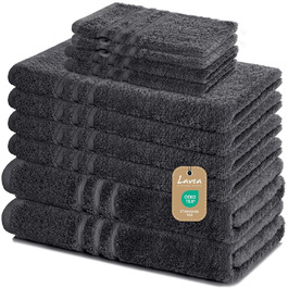 Набір рушників Lavea Elena, 10 шт., 100% бавовна, антрацит - рушники, пілочки, рушники для гостей, рукавички для вмивання, м'які, швидковисихаючі, Oeko-Tex