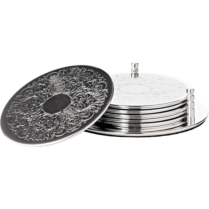 EDZARD Set of 6 Coasters Bruges (Ø 9 cm) in Silver - Saucers as coaster, coasters for glasses, cup coasters - in round shape for pots, candles, glasses, drinks instead of beer mats