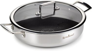 ROSMARINO HexaPro 3.0 28 cm Stainless Steel Frying Pan - High-quality non-stick coating, oven-safe - Ideal for versatile cooking (Low pan with lid, 28cm)