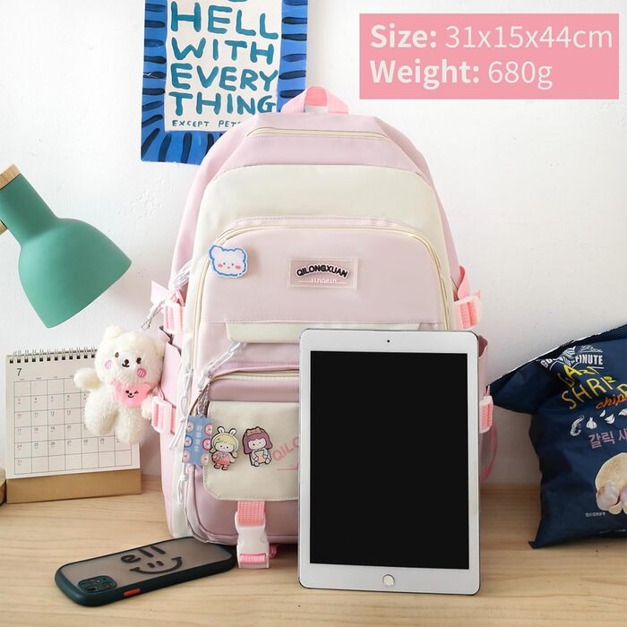 Набір шкільних рюкзаків IvyH 5-ти частинний: рюкзак для дівчинки, сумка для школи, підліткові рюкзаки, рюкзак для дівчаток 3-7 класів, набір шкільних сумок з пеналом та нагрудником, 45 см, рожевий 8583#