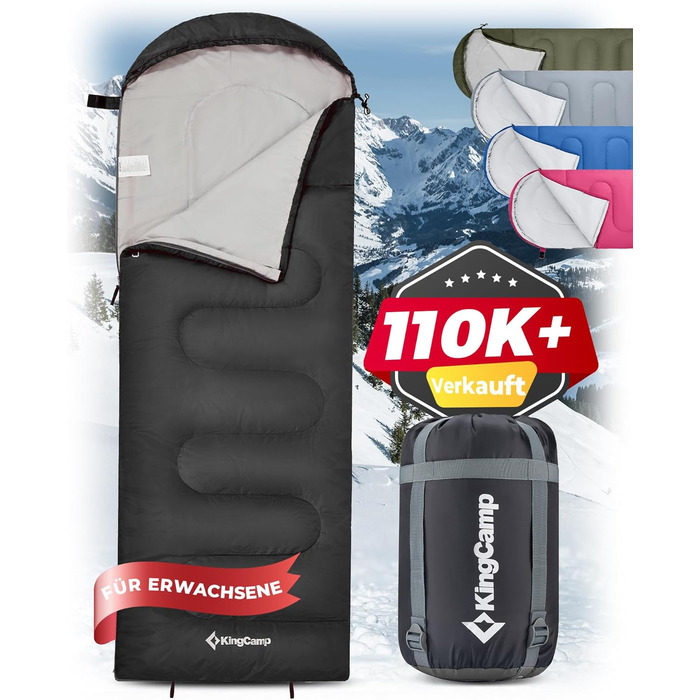KingCamp Oasis спальник 3 сезони, теплий, легкий, зручний, з капюшоном, для кемпінгу та туризму, для приміщення і вулиці