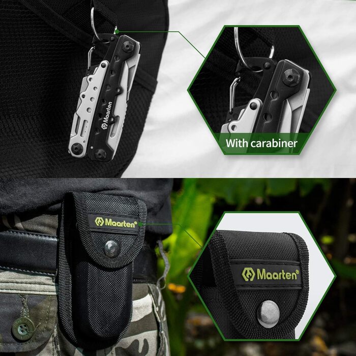 Мультитул Maarten 11 в 1: компактний мультиінструмент з нержавіючої сталі з карабіном та чохлом, подарунок для чоловіків