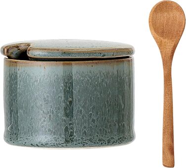 Ваза Bloomingville Pixie з кришкою та ложкою з акації, зелено-коричневий, 200 мл, придатна для миття в посудомийній машині – ідеально для зберігання цукру, спецій та дрібних кухонних інгредієнтів