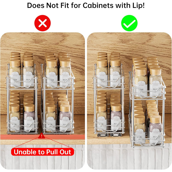 Висувна полиця для спецій, 2 яруси, органайзер для кухні, регульована висота, металева, срібна. Організатор для шафи на кухні, розмір 26,4х12,5х24,3 см