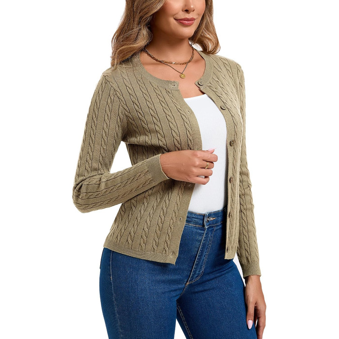 Жіночий кардиган Elegant Langarm з косами та ґудзиками, хакі, розмір XXL