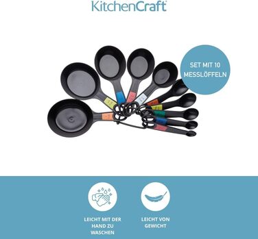 Набір мірних ложок KitchenCraft 10 шт. з тримачем, чорний