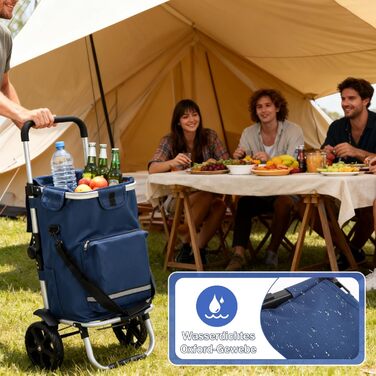 Тролей для покупок Sekey 60L, 3-в-1, складна, з алюмінію, регульована ручка, з відділенням для їжі та напоїв, великий, для покупок та кемпінгу (Блакитний)