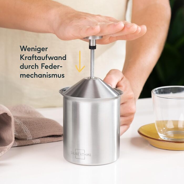 SILBERTHAL Ручний спінювач молока з нержавіючої сталі - 400 мл - для ідеального молочного піноманіття