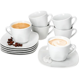 Набір чашок з блюдцями MamboCat Lotta для 6 осіб | Білий порцеляновий набір для сніданку та кави | 6 чашок по 170 мл та 6 блюдець | Елегантний посуд для дому, ресторану, готелю