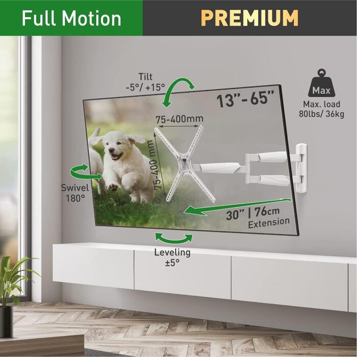Настінне кріплення для телевізора Barkan 76 см, поворотне, для OLED, 13-65 дюймів, до 36 кг, VESA 400x400