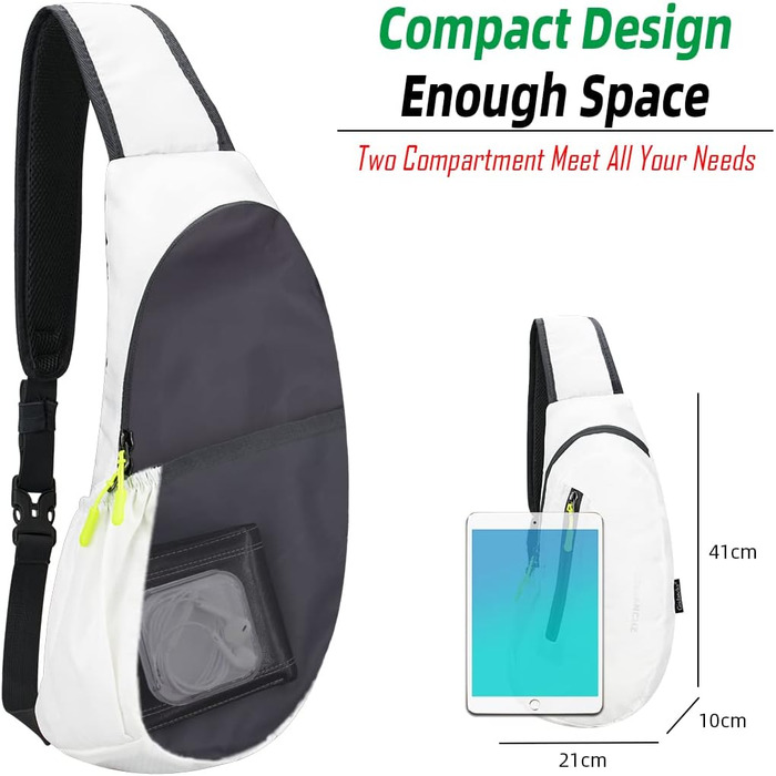 Водонепроникна нагрудна сумка-рюкзак з нейлону Gisdanchz для спорту та подорожей (біла, 41*21*10 см)
