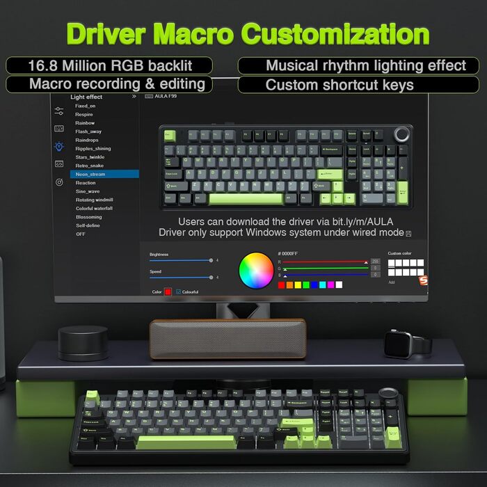 Механічна ігрова клавіатура AULA F99 Pro: RGB, Hot-swap, 3 режими підключення, QWERTY