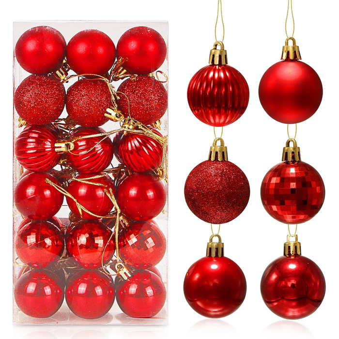 Набір ялинкових прикрас 36 шт, кульки для ялинки з пластику 4 см, червоні