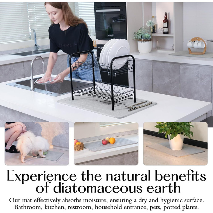 Amilutuo Badematte Stein, Diatomite Stone Bath Mat, Non-Slip Stone Bath Mat, Quick-Drying Stone Bath Mat Light Grey 60 x 39 CM