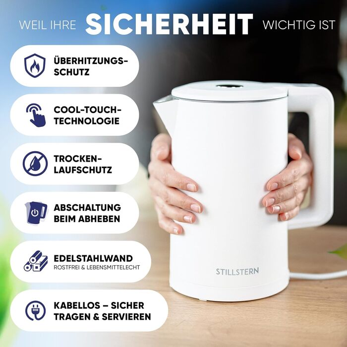 Stillstern Kettle with Temperature Setting [1.7L | 40-55-70-85-100°C], 12 Hour Keep Warm, Precision Stainless Steel Spout, Anti-Fingerprint, Fast Heating [2200W], Quiet, Stable Base (White)