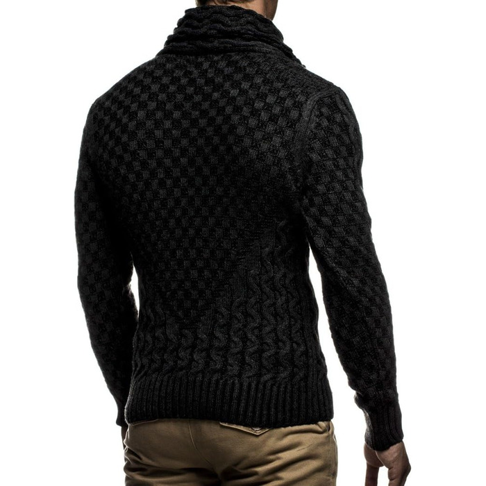 Чоловічий в'язаний светр Leif Nelson з коміром-шарфом / Якісний зимовий светр Regular Fit, ідеальний для повсякденного та ділового стилю, доступний у різних розмірах та кольорах (M, Чорний, Антрацит)