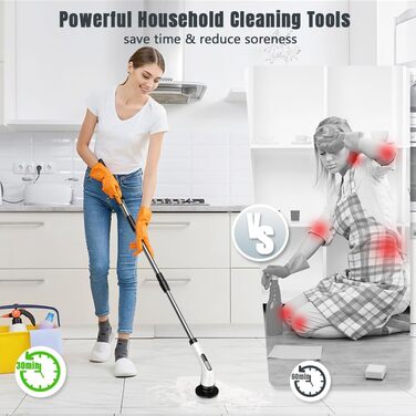 Electric Cleaning Brush, Temodu 7-in-1 Electric Spin Scrubber, Shower Cleaning Brush with Adjustable, 7 Interchangeable Drill Brush Heads for Bathroom/Glass/Tiles/Floor/Car