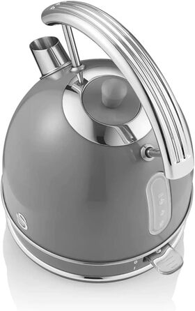 Swan Retro Electric Kettle - 1.8L, Vintage Design, Automatic Shut-Off, Cordless, BPA-Free Stainless Steel, 3000W, Grey