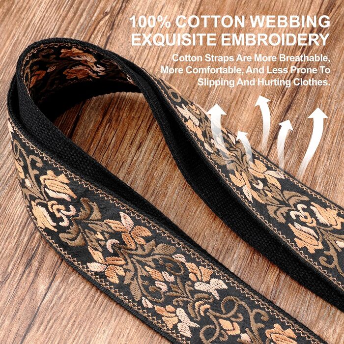 Гітарний ремінь Nefelibata Banjo-Gurt, 5,1 см, повна шкіра з нубуку, вишивка золотими квітами