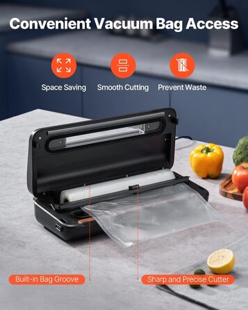 Вакуумний пакувальник VEVOR 60 Kpa, 100 W, 5-в-1, для продуктів харчування, з автоматичною запайкою та ножем, 10 пакетів