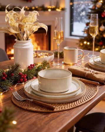 Набір тарілок Star 12 шт., посуд для 4 осіб, сервіз зі штучного каменю, стійкий до подряпин, для мікрохвильової печі та посудомийної машини, Cappuccino White