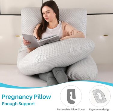 Подушка для вагітних GKXLH – підтримка спини, живота та стегон, J-подібна форма, знімний охолоджуючий чохол, сірий колір
