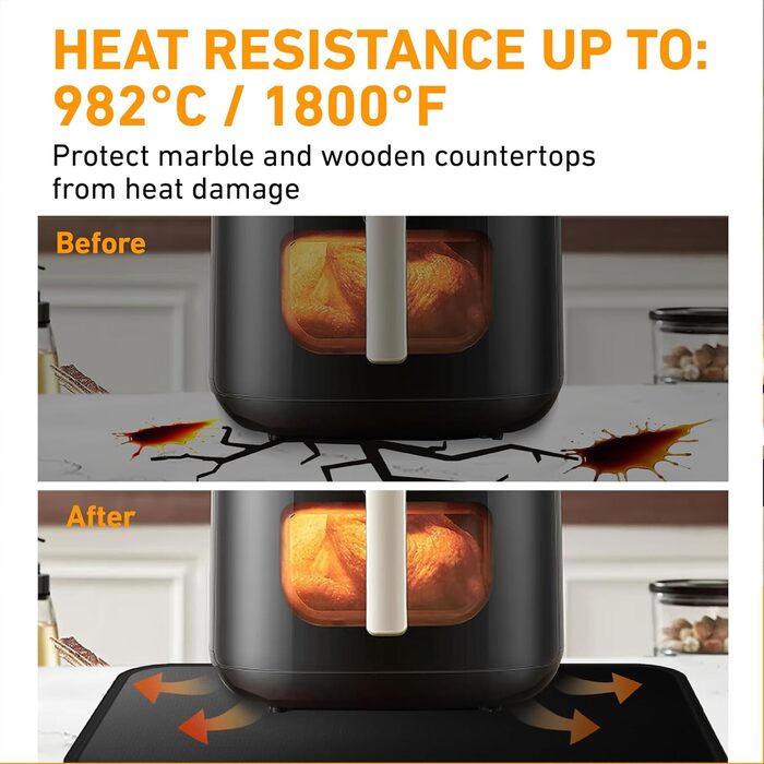 Термостійкий килимок під фритюрницю та кавомашину, 70x50 см, силікон, чорний