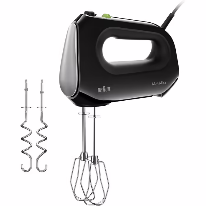Braun Household MultiMix 2 HM2110BK Hand Mixer - Handheld Mixer with 4 speed settings plus Turbo, FastMix Technology, EasyClick, incl. whisk and dough hooks, one-hand operation, 500W, Black Black MultiMix 2 - incl. whisk & dough hooks