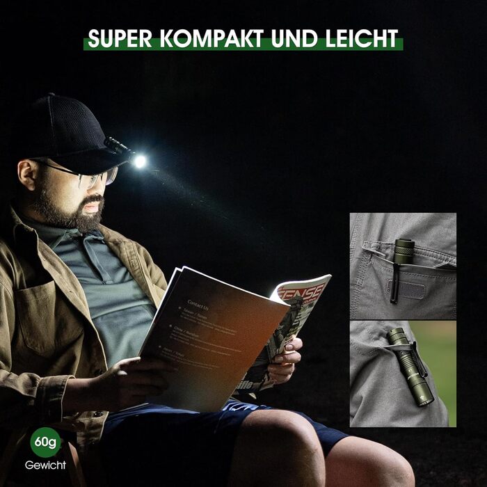 LED ліхтарик Klein 1200 люменів, перезаряджається, 4 режими, зелений. Ідеально для кемпінгу, риболовлі, ремонту та надзвичайних ситуацій