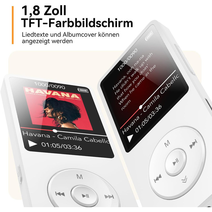 MP3 плеєр AGPTEK 64GB Bluetooth 5.3 з динаміком, радіо FM, підтримкою TF-карти 128GB, білий