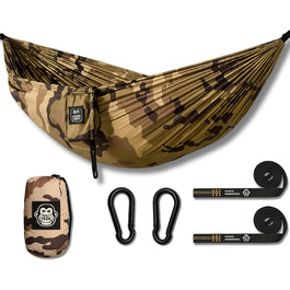Ultralight Hammock including Carabiners & Heavy-Duty Straps (load capacity up to 220 kg, 275 x 140 cm) – ideal for camping, outdoor activities, trekking & as a travel hammock (Turquoise/Orange) (Camouflage)