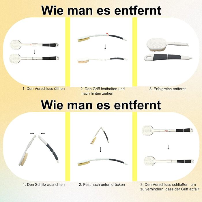 Рюкенbürсте для спини 50 см: складана щітка для душу з довгим руків'ям для ексфоліації, суха щітка для душу, щітка для ванни з змінною насадкою, підходить для людей похилого віку