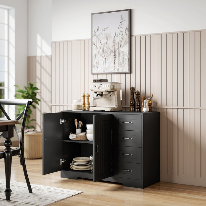 Тумба HOMCOM з 4 висувними ящиками та шафкою, сучасний стиль, 105 x 40 x 76 см, чорний колір