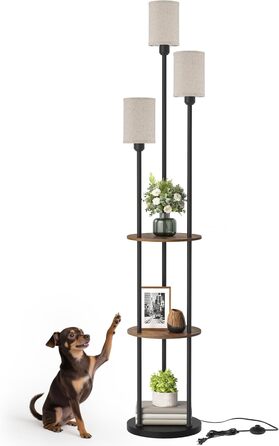 Стельова лампа для вітальні з поличкою, 3-хламкова, вінтажний стиль, бохо, з дерева, з вимикачем на ніжці, E27, ретро, коричнево-бежева ZEF53LDD05