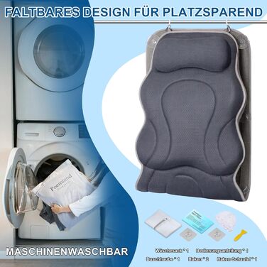 Подушка для ванни Luxus Dicke з м'яким наповнювачем: підтримка голови, шиї та плечей для комфортного розслаблення. Аксесуар для спа, сірий колір.