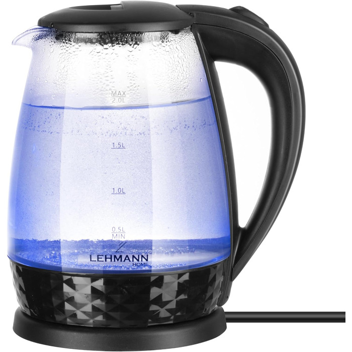 Скляний електрочайник Lehmann LHOEK-2220C 2л, 2200W з підсвіткою та декорованим цоколем