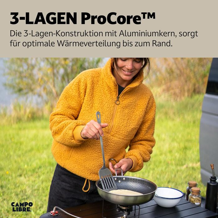 Набір посуду для кемпінгу Campo Libre Enzo I з нержавіючої сталі (6 або 8 предметів) | Індукційний посуд для кемпінгу | Посуд для приготування їжі на відкритому повітрі | Каструля, сковорода 24 см